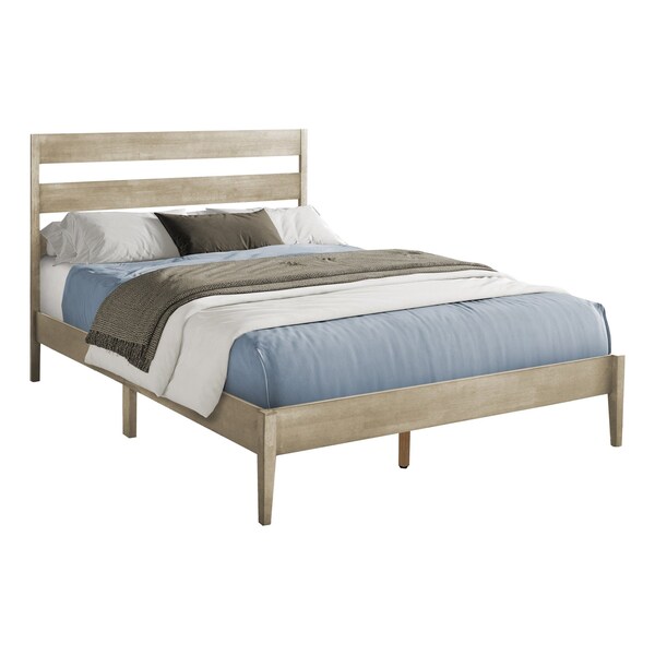 Monarch Specialties Queen Size, Bed Frame Only, Platform Bed, Grey Wood Frame, Grey Solid Wood Legs, Contemporary - I 6065Q