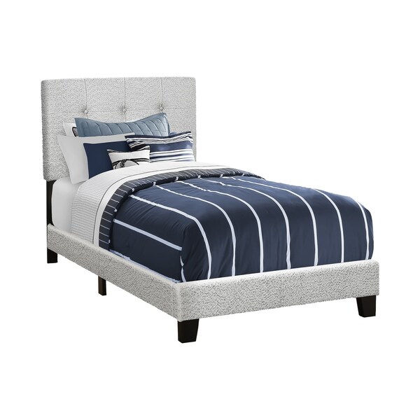 Monarch Specialties Bed, Twin Size, Upholstered, Frame Only, Bedroom, Juvenile, Youth, Light Grey Boucle, Transitional - I 5801T