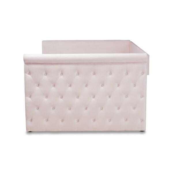 Baxton Studio Amaya Pink Velvet Upholstered Full Size Daybed with Trundle - 155-9456