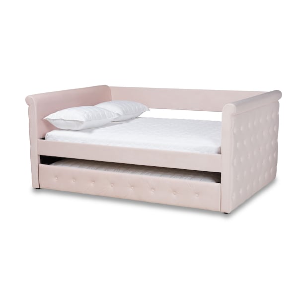 Baxton Studio Amaya Pink Velvet Upholstered Full Size Daybed with Trundle - 155-9456