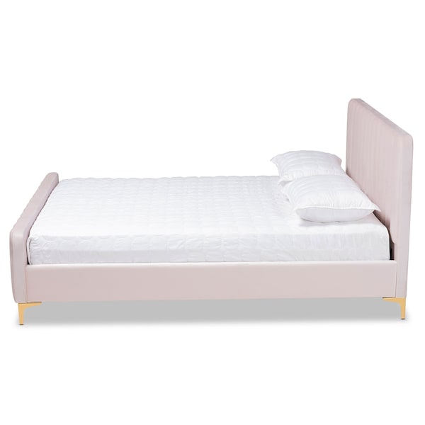 Baxton Studio Nami Modern Glam and Luxe Light Pink Velvet Fabric and Gold Finished Full Size Platform Bed - 174-11184-ZORO