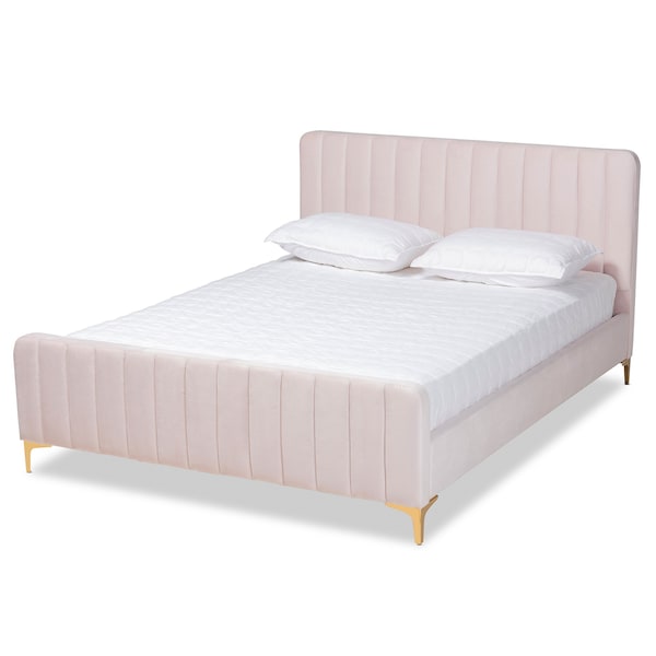 Baxton Studio Nami Modern Glam and Luxe Light Pink Velvet Fabric and Gold Finished Full Size Platform Bed - 174-11184-ZORO
