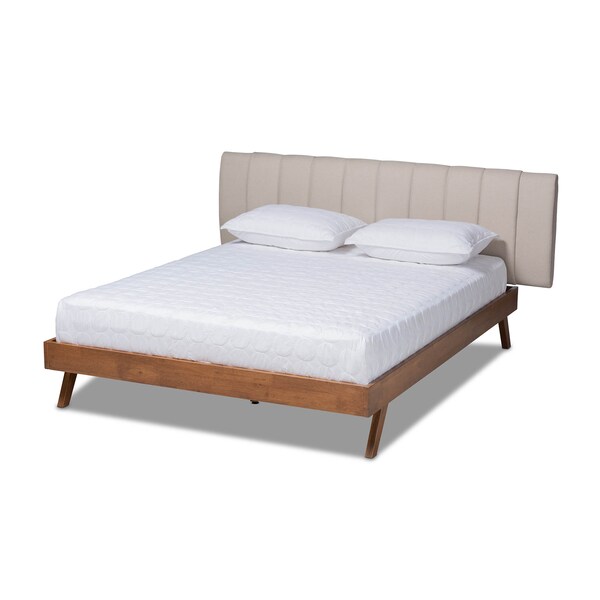 Baxton Studio Brita Beige Upholstered Walnut Finished Wood King Size Bed - 157-9566