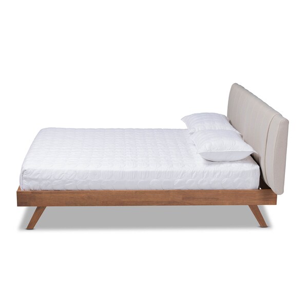 Baxton Studio Brita Beige Upholstered Walnut Finished Wood King Size Bed - 157-9566