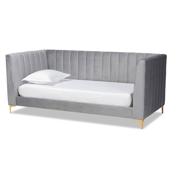 Baxton Studio Oksana Modern Contemporary Glam and Luxe Light Grey Velvet Fabric and Gold Finished Twin Size Daybed - 174-10981-ZORO