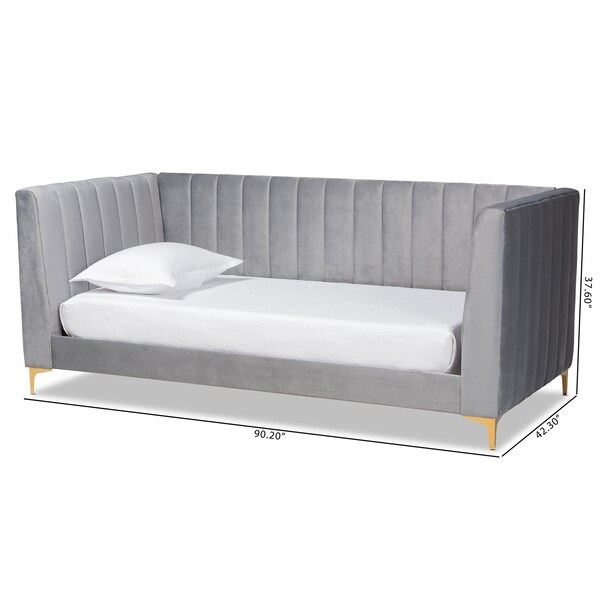 Baxton Studio Oksana Modern Contemporary Glam and Luxe Light Grey Velvet Fabric and Gold Finished Twin Size Daybed - 174-10981-ZORO
