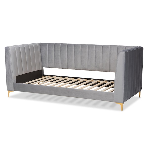 Baxton Studio Oksana Modern Contemporary Glam and Luxe Light Grey Velvet Fabric and Gold Finished Twin Size Daybed - 174-10981-ZORO