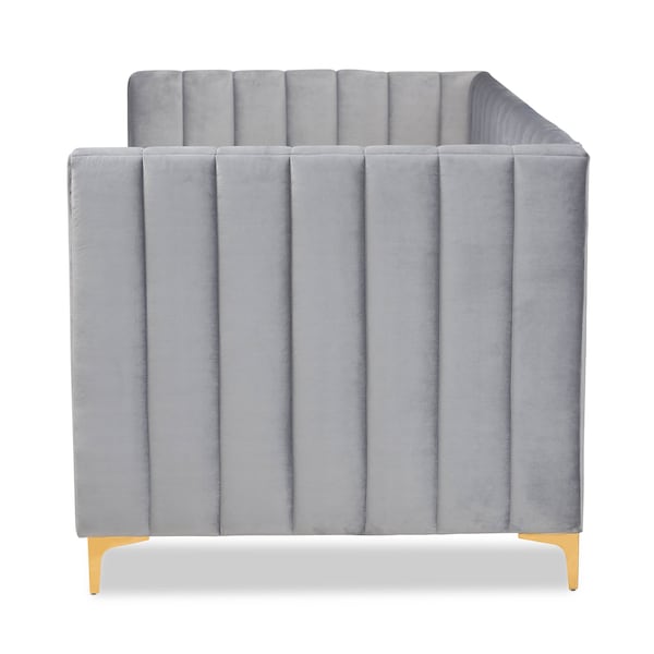 Baxton Studio Oksana Modern Contemporary Glam and Luxe Light Grey Velvet Fabric and Gold Finished Twin Size Daybed - 174-10981-ZORO