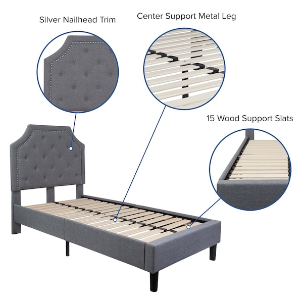 Flash Furniture Brighton Twin Platform Bed, Light Gray - SL-BK4-T-LG-GG
