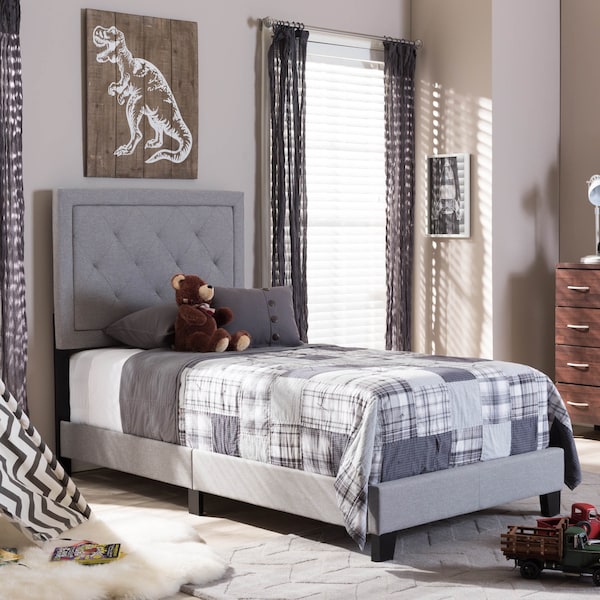 Baxton Studio Paris Modern Grey Upholstered Twin Size Tufting Bed - 125-6852