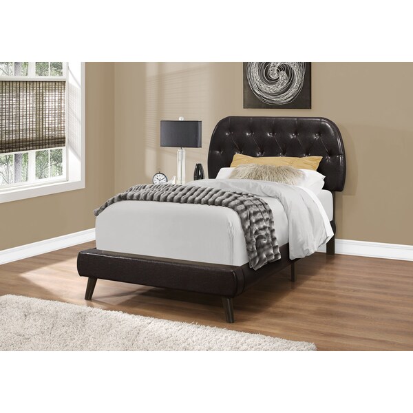 Monarch Specialties Bed, Twin Size, Platform, Teen, Frame, Upholstered, Pu Leather Look, Wood Legs, Brown, Transitional - I 5982T
