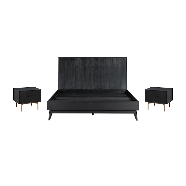 Armen Living Carnaby Queen 3 Piece Bedroom Set in Black Brushed Oak Wood - SETCFBDBLQN3A