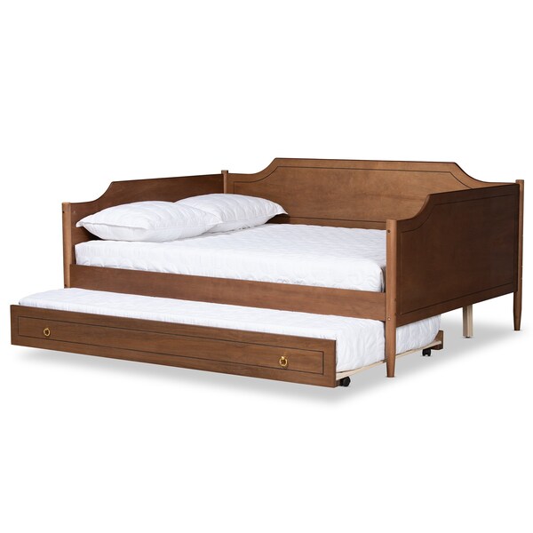Baxton Studio Alya Classic Farmhouse Walnut Brown Finished Wood Full Size Daybed with Roll-Out Trundle Bed - 182-11173-10833-ZORO