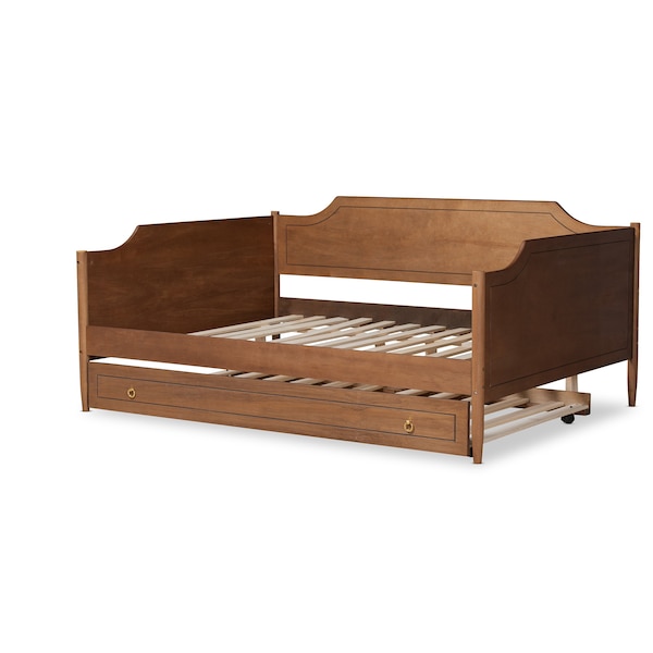 Baxton Studio Alya Classic Farmhouse Walnut Brown Finished Wood Full Size Daybed with Roll-Out Trundle Bed - 182-11173-10833-ZORO