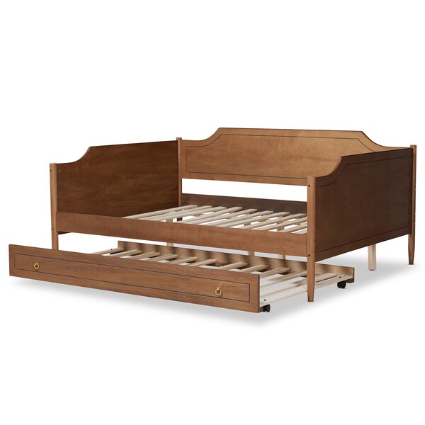 Baxton Studio Alya Classic Farmhouse Walnut Brown Finished Wood Full Size Daybed with Roll-Out Trundle Bed - 182-11173-10833-ZORO