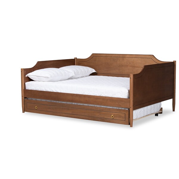 Baxton Studio Alya Classic Farmhouse Walnut Brown Finished Wood Full Size Daybed with Roll-Out Trundle Bed - 182-11173-10833-ZORO