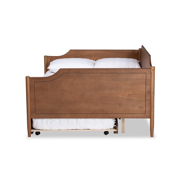 Baxton Studio Alya Classic Farmhouse Walnut Brown Finished Wood Full Size Daybed with Roll-Out Trundle Bed - 182-11173-10833-ZORO