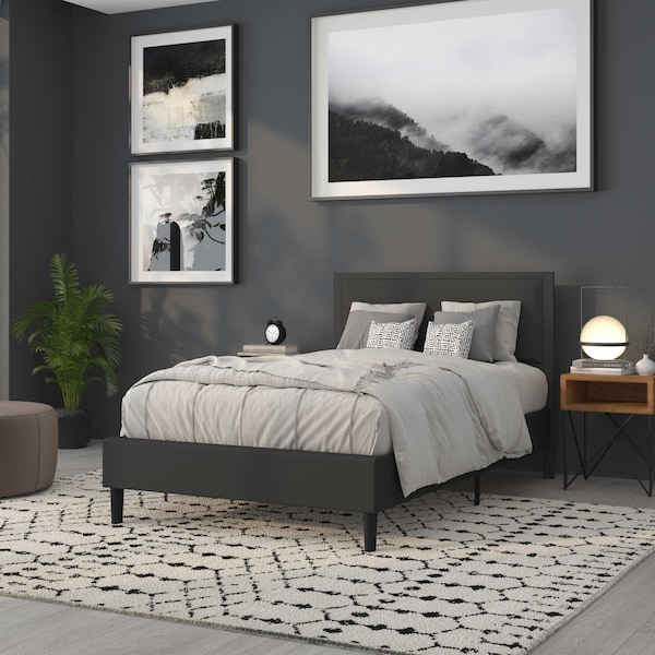 Flash Furniture Melbourne Metal Upholstered Full Size Headboard in Black Fabric - HG-HB1717-F-BK-GG