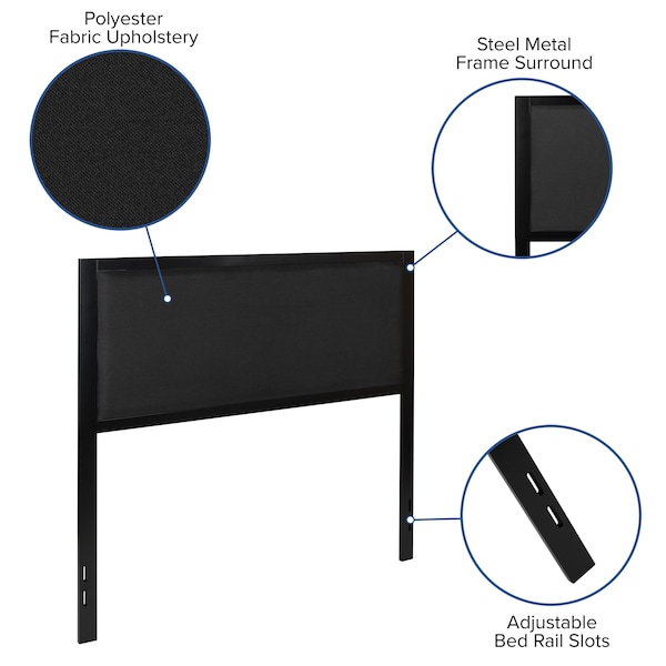 Flash Furniture Melbourne Metal Upholstered Full Size Headboard in Black Fabric - HG-HB1717-F-BK-GG