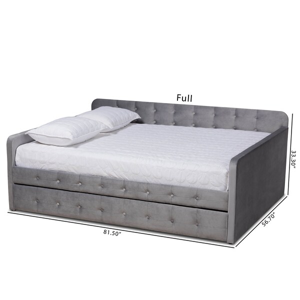 Baxton Studio Jona Grey Velvet and Button Tufted Queen Size Daybed with Trundle - 169-10849