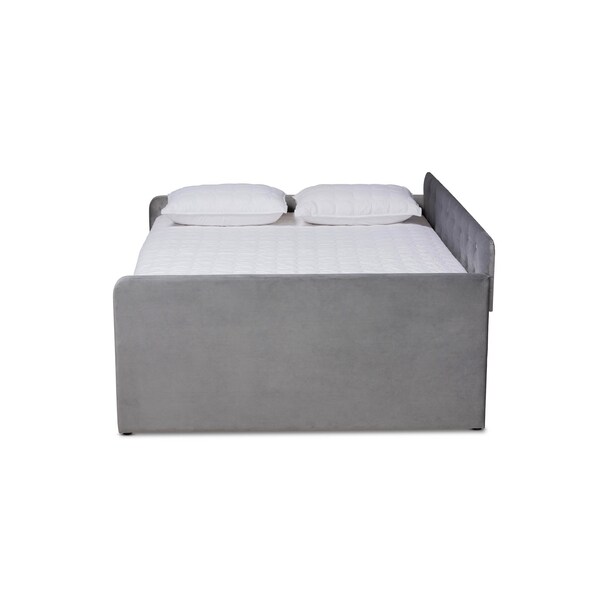 Baxton Studio Jona Grey Velvet and Button Tufted Queen Size Daybed with Trundle - 169-10849