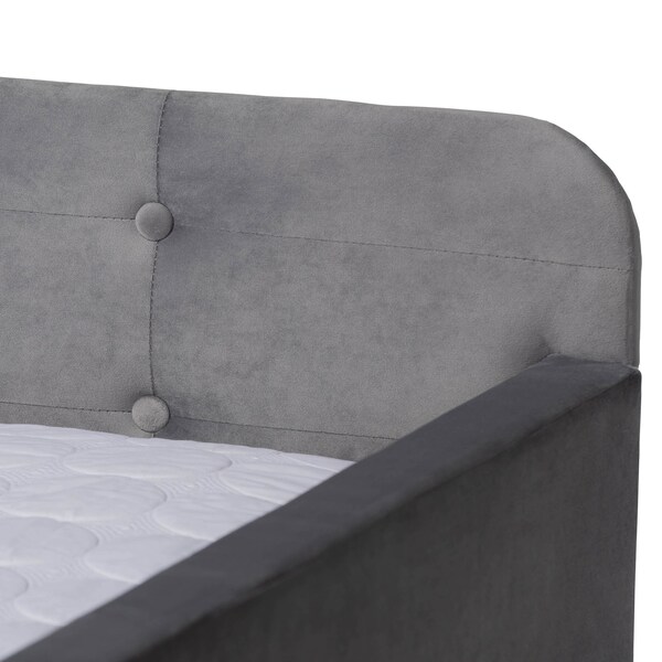 Baxton Studio Jona Grey Velvet and Button Tufted Queen Size Daybed with Trundle - 169-10849