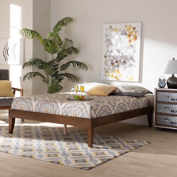 Baxton Studio Lucina Mid-Century Walnut Brown Finished Queen Size Platform Bed Frame - 160-9639