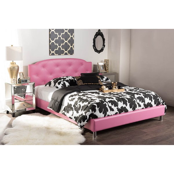 Baxton Studio Canterbury Modern Hot Pink Faux Leather Queen Size Platform Bed - 121-6787
