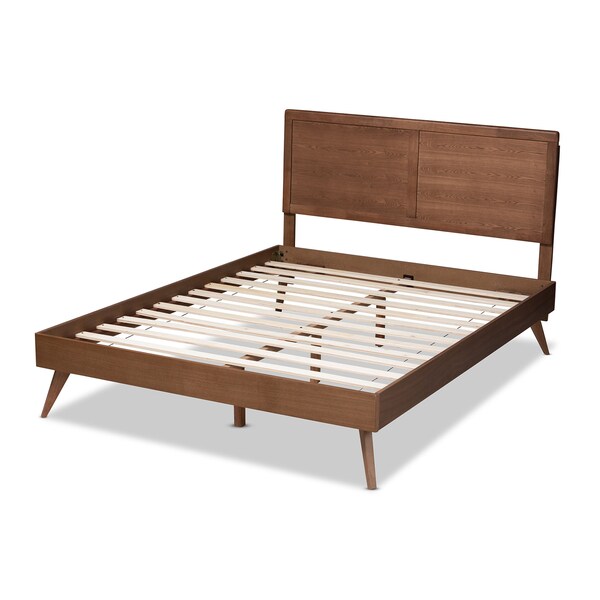 Baxton Studio Zenon Mid-Century Walnut Brown Finished Wood Queen Size Platform Bed - 156-9408-9420