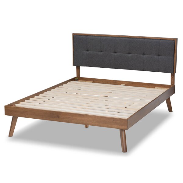 Baxton Studio Alke Dark Grey Upholstered Walnut Wood Full Size Platform Bed - 163-10477