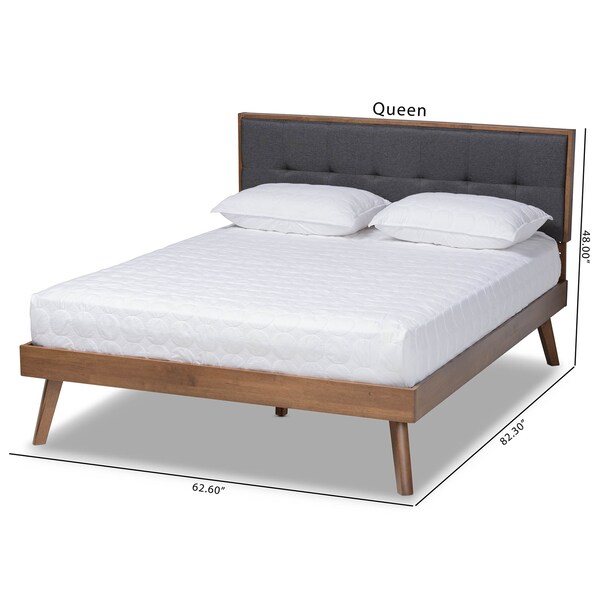 Baxton Studio Alke Dark Grey Upholstered Walnut Wood Full Size Platform Bed - 163-10477