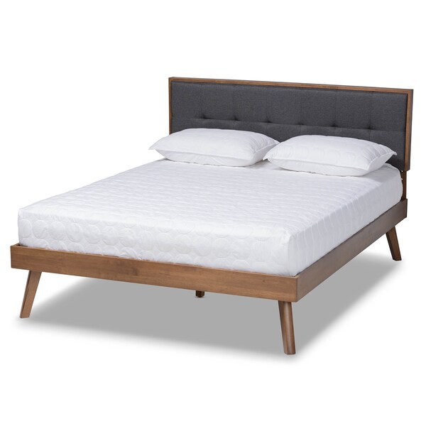 Baxton Studio Alke Dark Grey Upholstered Walnut Wood Full Size Platform Bed - 163-10477