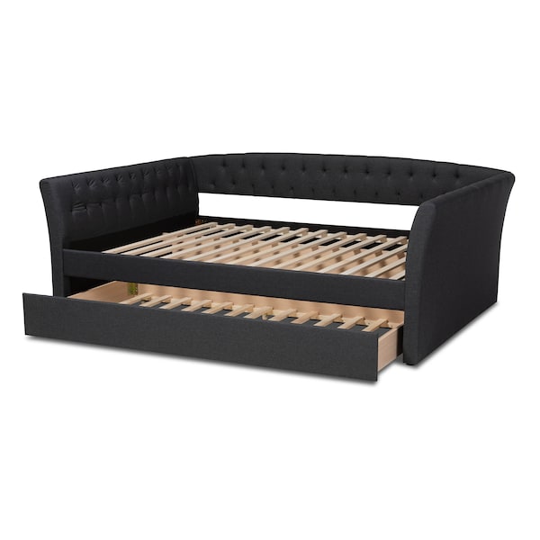 Baxton Studio Delora Dark Grey Full Size Daybed with Roll-Out Trundle Bed - 158-9663