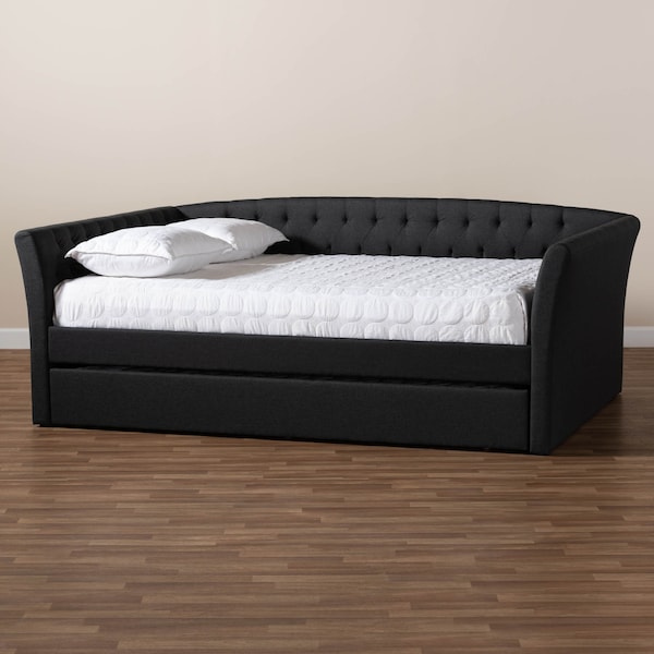 Baxton Studio Delora Dark Grey Full Size Daybed with Roll-Out Trundle Bed - 158-9663