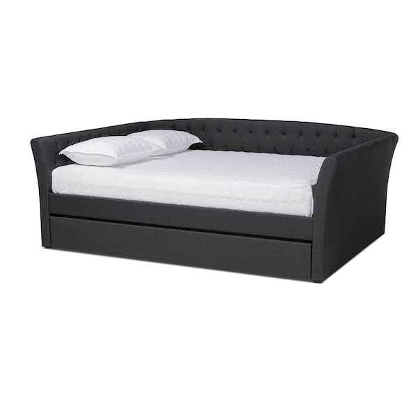 Baxton Studio Delora Dark Grey Full Size Daybed with Roll-Out Trundle Bed - 158-9663