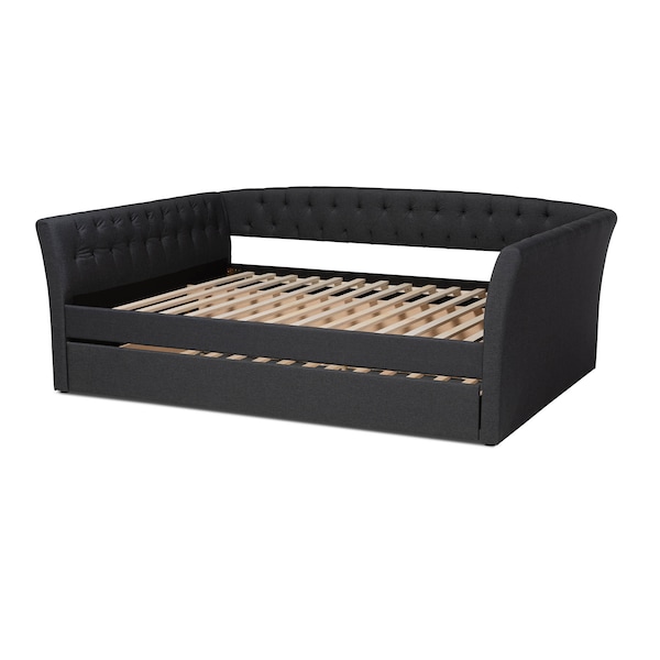 Baxton Studio Delora Dark Grey Full Size Daybed with Roll-Out Trundle Bed - 158-9663