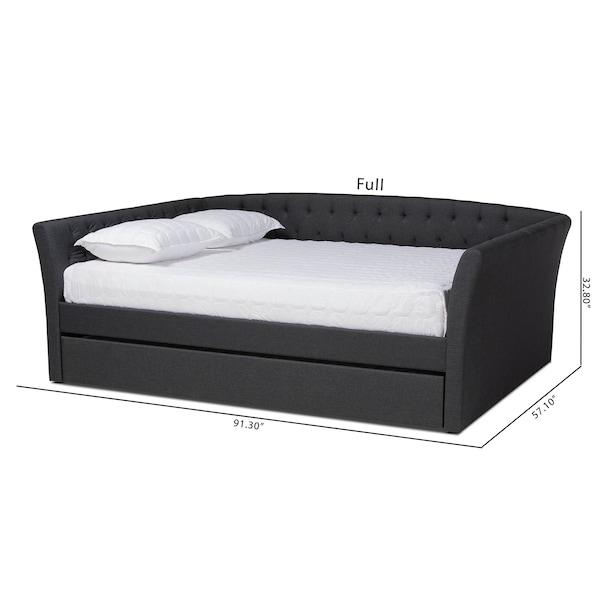 Baxton Studio Delora Dark Grey Full Size Daybed with Roll-Out Trundle Bed - 158-9663