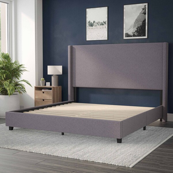 Flash Furniture Gray King Platform Bed with Tufted Headboard - YK-1077-GY-K-GG