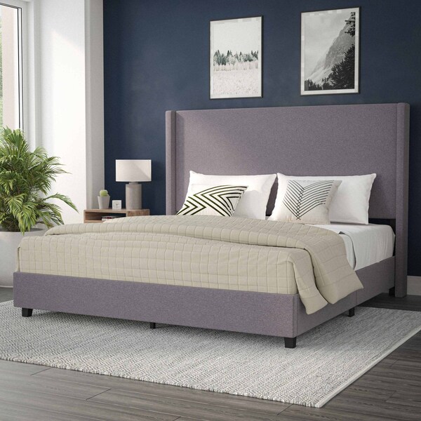 Flash Furniture Gray King Platform Bed with Tufted Headboard - YK-1077-GY-K-GG