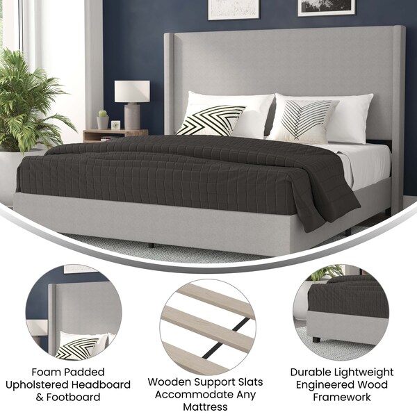 Flash Furniture Gray King Platform Bed with Tufted Headboard - YK-1077-GY-K-GG