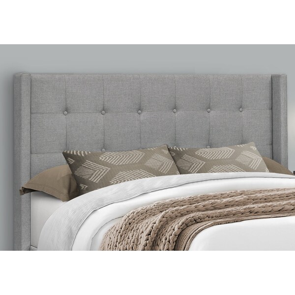 Monarch Specialties Bed, Queen Size, Bedroom, Upholstered, Grey Linen Look, Chrome Metal Legs - I 6040Q