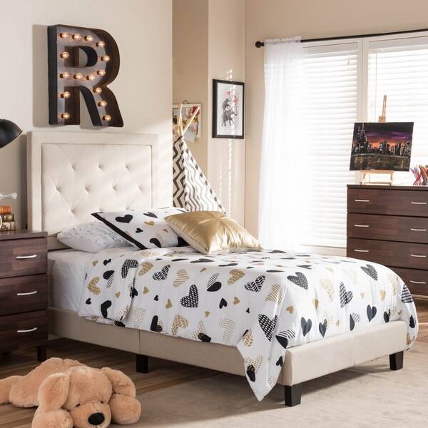 Baxton Studio Paris Modern Beige Linen Upholstered Twin Size Tufting Bed - 125-6851