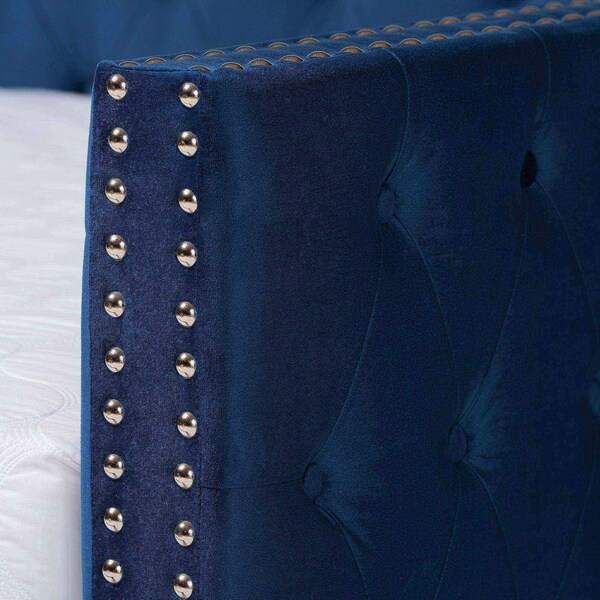 Baxton Studio Larkin Modern and Contemporary Navy Blue Velvet Fabric Full Size Daybed with Trundle - 187-11458-ZORO