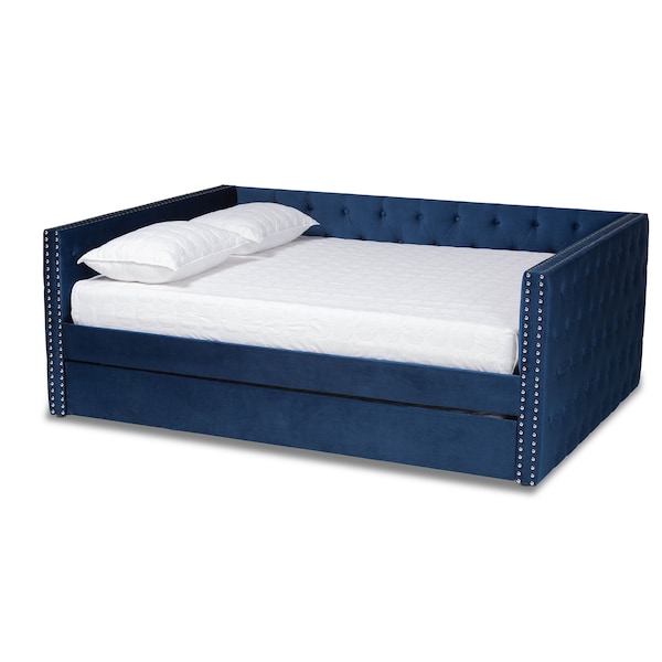 Baxton Studio Larkin Modern and Contemporary Navy Blue Velvet Fabric Full Size Daybed with Trundle - 187-11458-ZORO