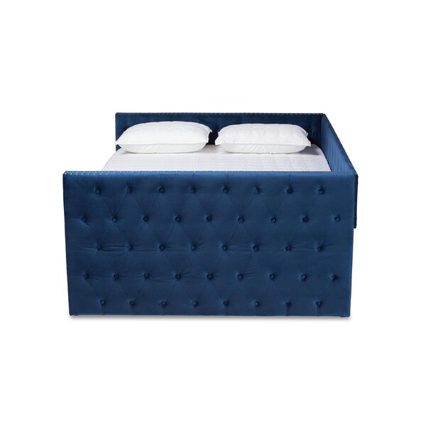 Baxton Studio Larkin Modern and Contemporary Navy Blue Velvet Fabric Full Size Daybed with Trundle - 187-11458-ZORO