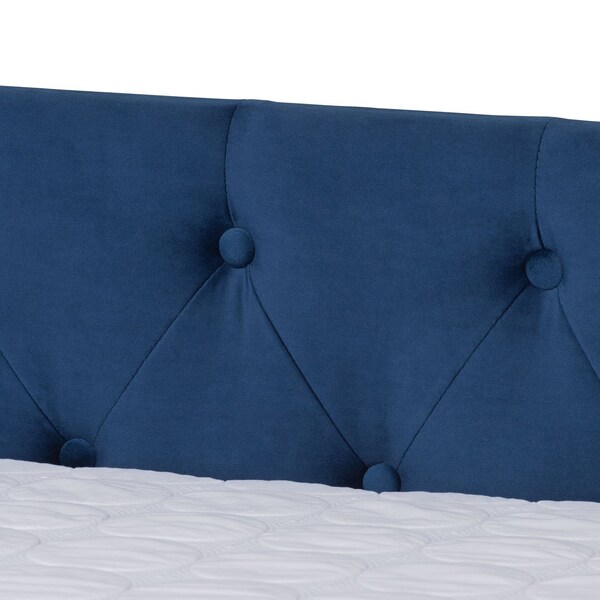 Baxton Studio Larkin Modern and Contemporary Navy Blue Velvet Fabric Full Size Daybed with Trundle - 187-11458-ZORO