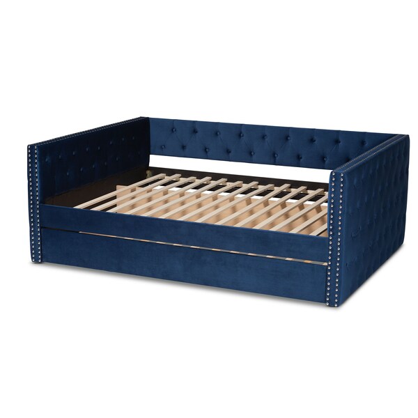 Baxton Studio Larkin Modern and Contemporary Navy Blue Velvet Fabric Full Size Daybed with Trundle - 187-11458-ZORO