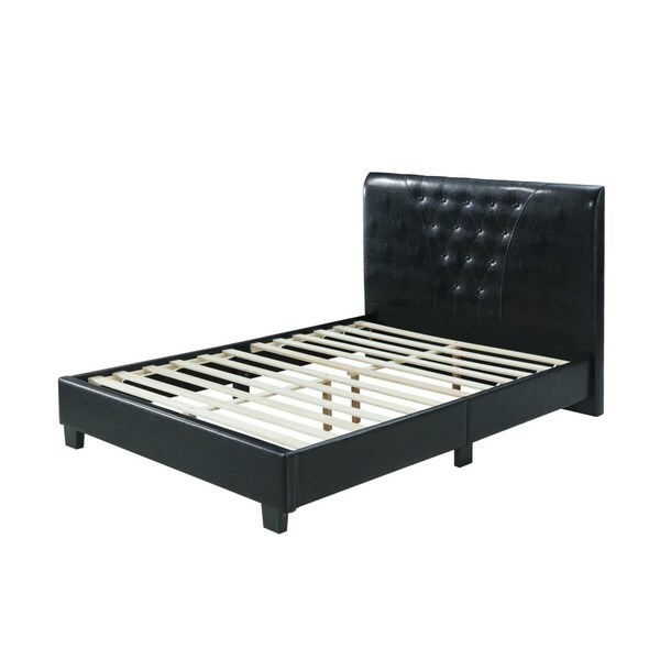 Hodedah Full Size Platform Bed with Tufted Upholstered Headboard, Black - HI698 FULL BLACK