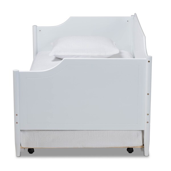 Baxton Studio Alya White Finished Wood Twin Size Daybed with Roll-Out Trundle Bed - 168-10830-10831