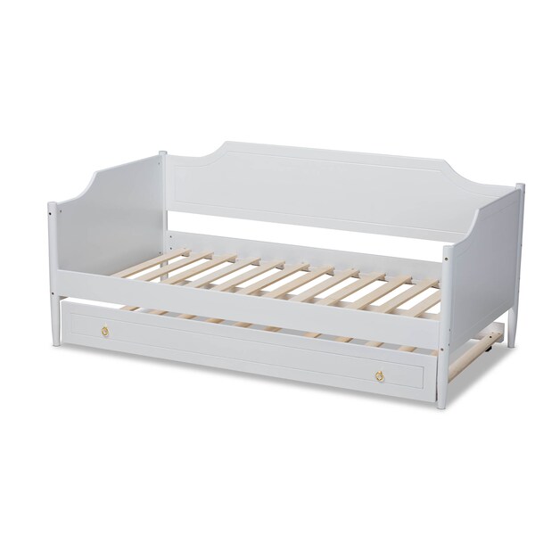 Baxton Studio Alya White Finished Wood Twin Size Daybed with Roll-Out Trundle Bed - 168-10830-10831